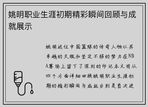 姚明职业生涯初期精彩瞬间回顾与成就展示